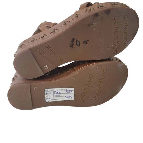 Antelope NWOT Women's Taupe tan Leather Studded Wedge Sandals Size 37 boho strap - Picture 3 of 10